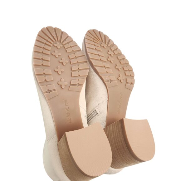 Violet & Red Loaded Knit Cuff Ankle Boots Booties Tan Womens Size 10 Block Heel - Picture 7 of 10